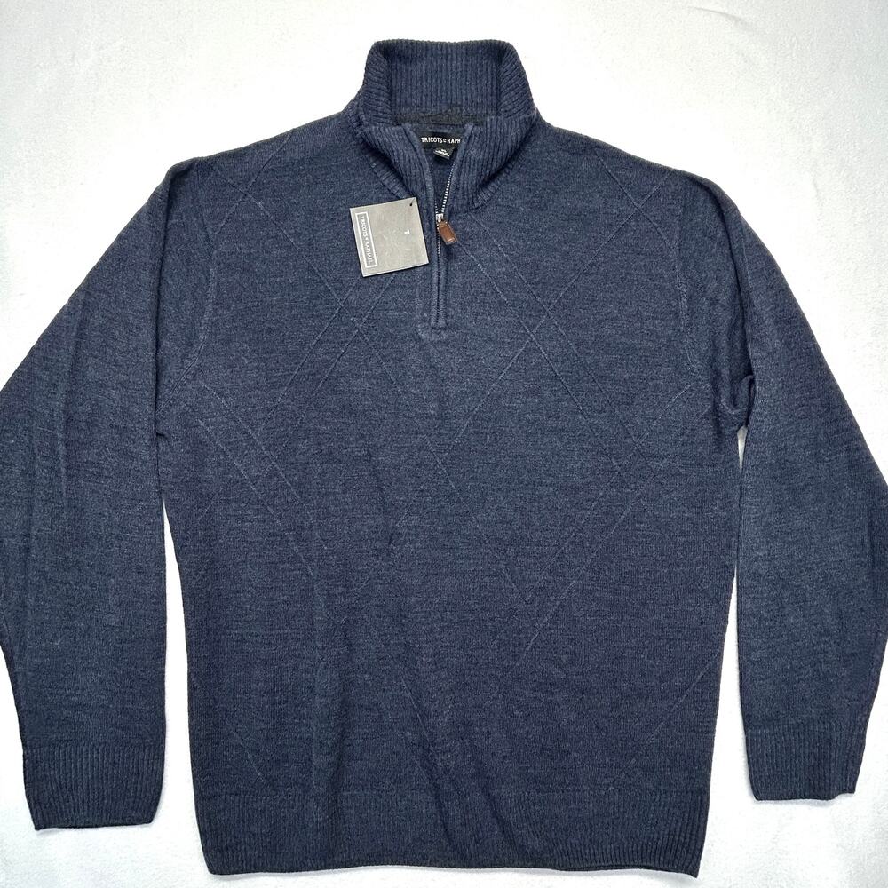 Tricots St. Raphael Sweater Mens XL NEW Blue Heather 1/4 Zip Pullover Mockneck
